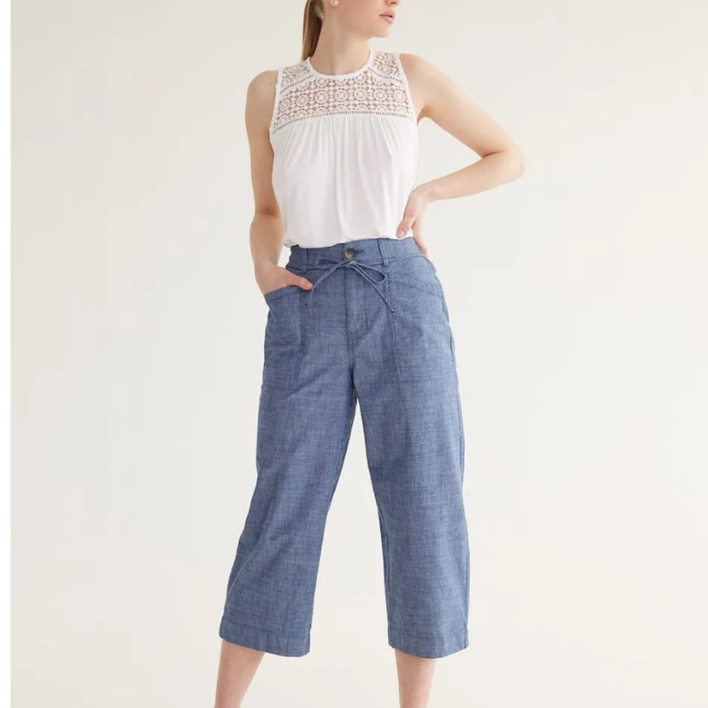 Reitmans Wide-Leg Cropped Chambray Pants Blue